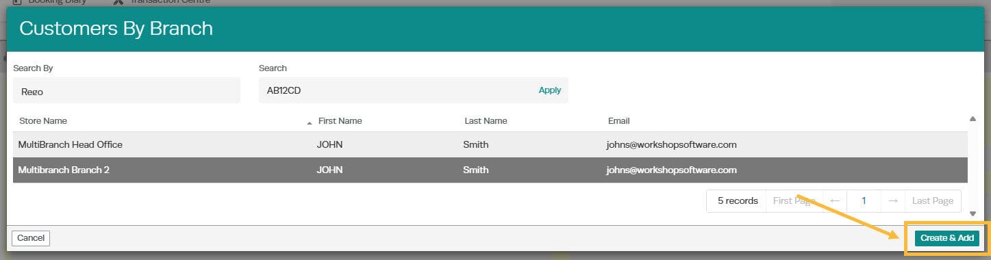 Workshop Software screen showing however , if you search by the vehicle (vin, registration/plate number), it w…
