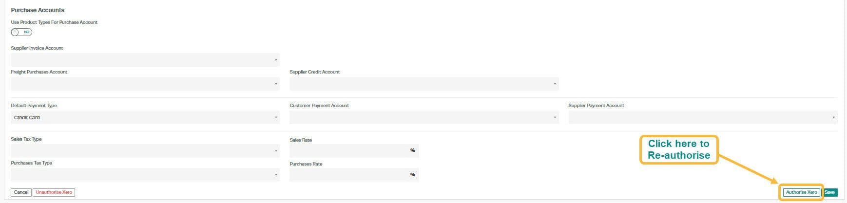 Workshop Software how to re-authorise xero showing ‘authorise xero’ button