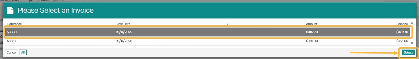 Workshop Software customer payment showing invoice to be paid (multiple invoices can be selected) and then click on the …