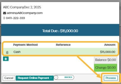 Workshop Software how to sell a unit showing ’ process ’ button on the invoice and fill out the payment details for the tr…