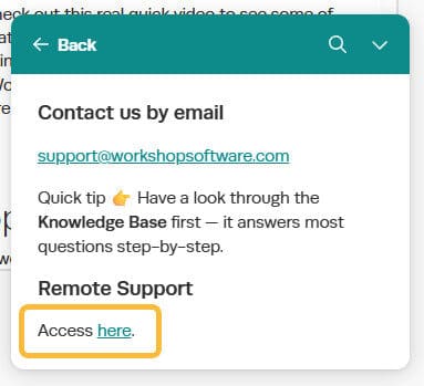 Workshop Software access teamviewer showing ’ access here ’ link