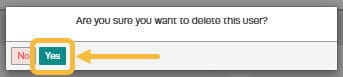 Workshop Software screen showing then click on the ‘yes’ button to confirm you want to delete this user