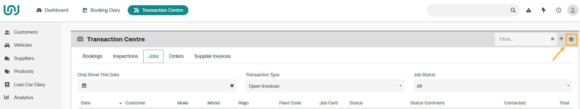 Transaction Centre filtered view showing jobs scheduled for today