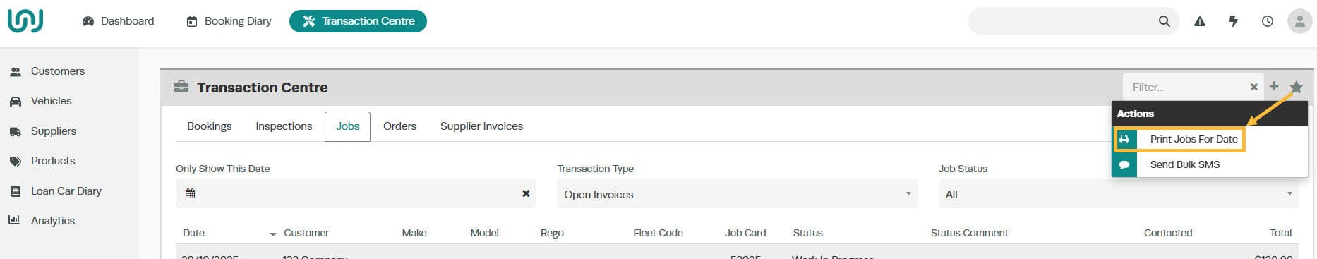 Select All checkbox to choose all job cards for batch printing