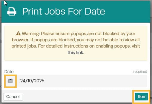 Batch print dropdown menu with Print All Job Cards option