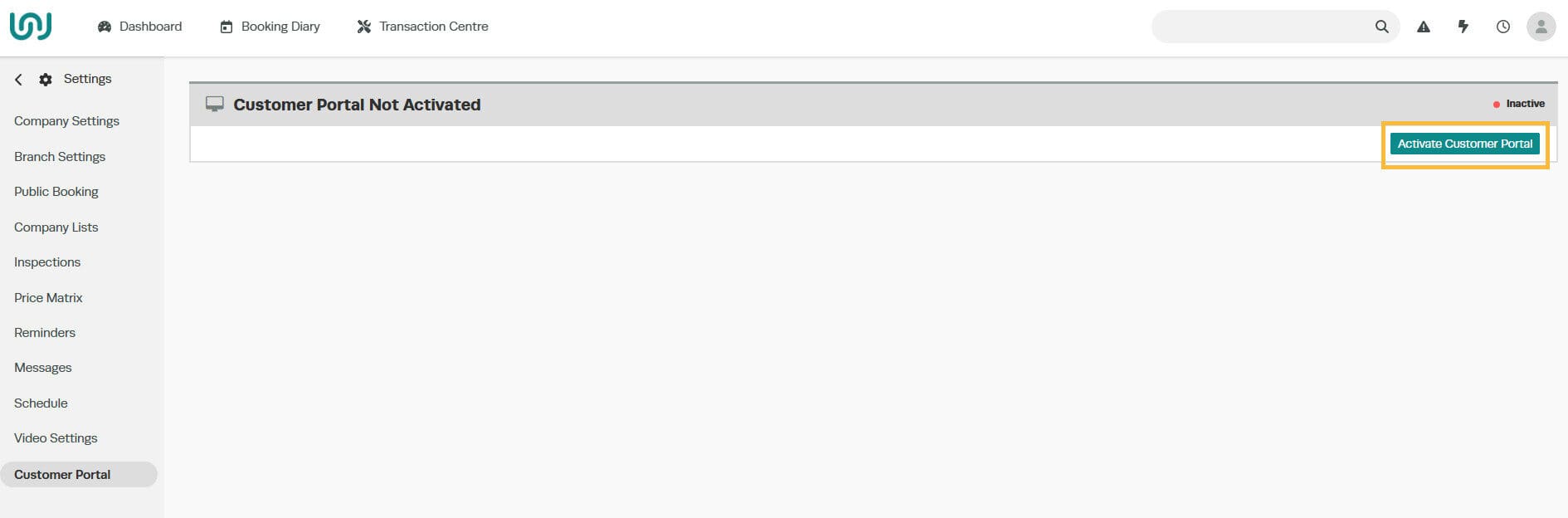Workshop Software how to activate the customer portal showing green “ activate customer porta l“