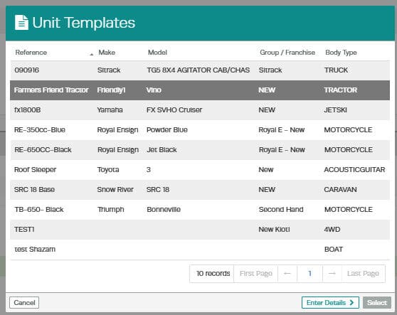 Workshop Software screen showing a pop up box will appear for you to choose which franchise group this unit wi…