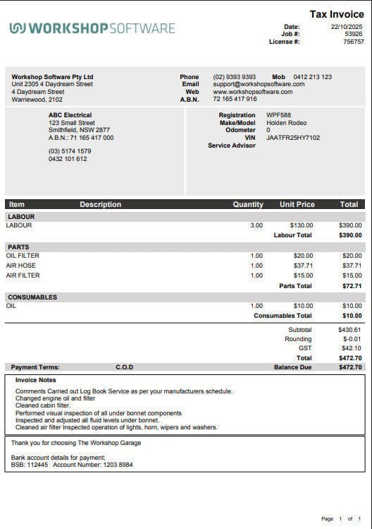 Workshop Software what are the invoice formats step 2 of 11