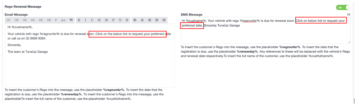 Workshop Software screen showing rego renewal reminders