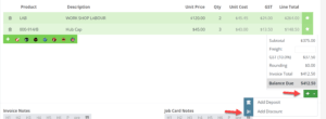 Workshop Software screen showing once the invoice is completed and saved (but not processed) add a discount to…