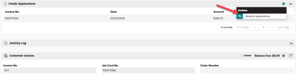 Workshop Software how do i detach and/or void a credit showing “reverse applications”