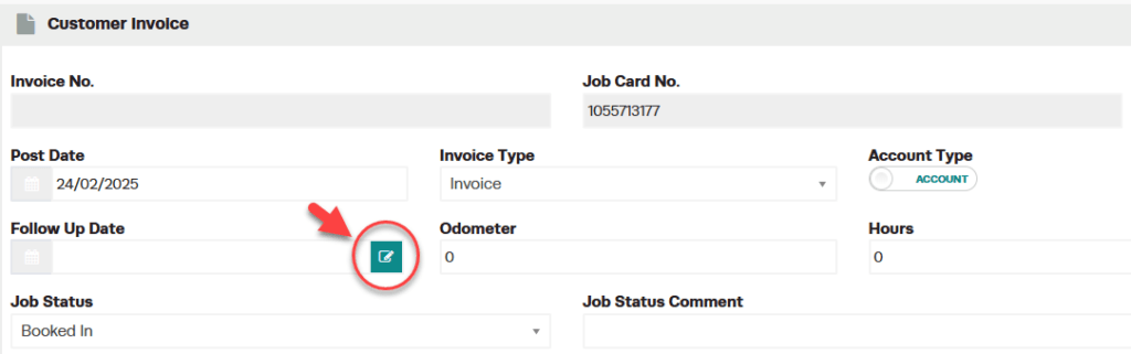 Follow Up Notes text field for entering service recommendations