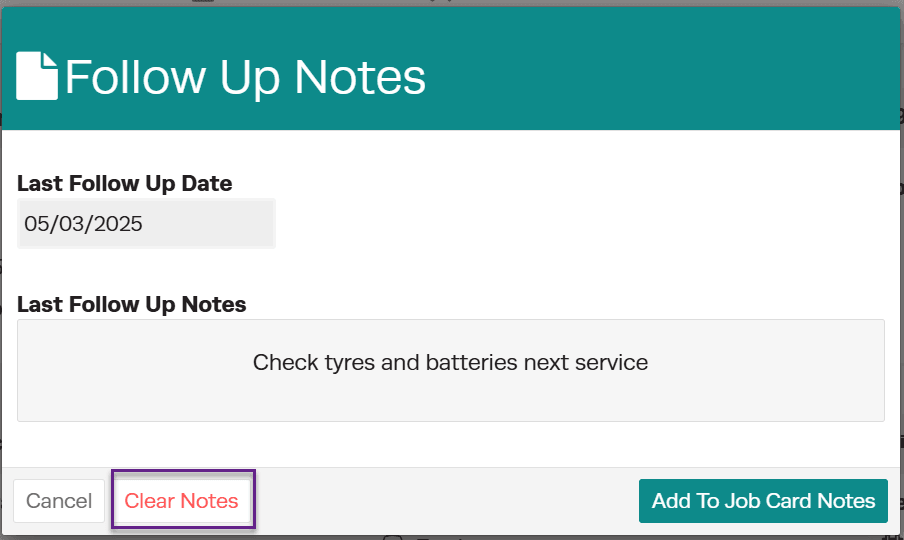 Follow up notes summary in the vehicle overview dashboard
