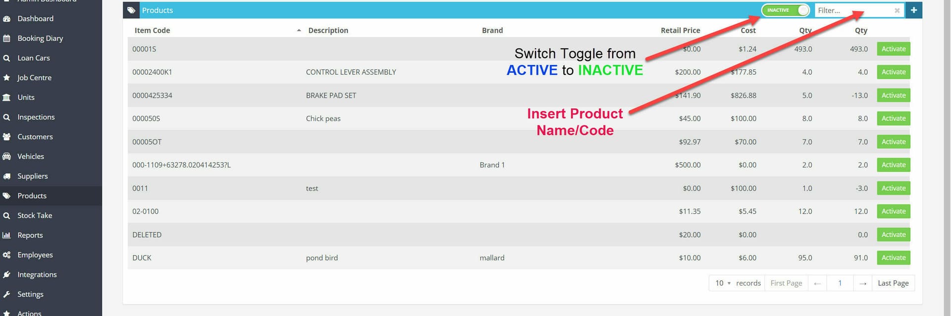 Workshop Software screen showing to check the product status go to products srcset=