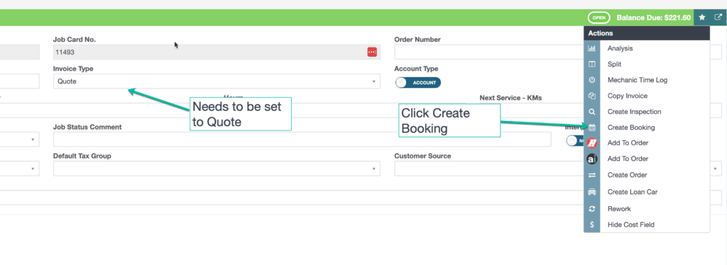 Create booking From Quote