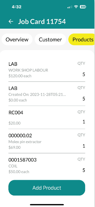Workshop Software enabling new features in the mobile app showing add product button down the bottom to be able to add mor…