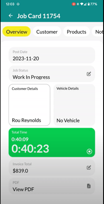 Workshop Software screen showing once you have added all the information it will also update the customers det…