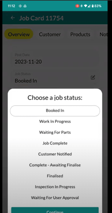 Workshop Software screen showing this will then bring up the options