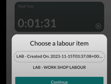 Workshop Software screen showing if there is more than one labour line on a job, you can also select which lab…