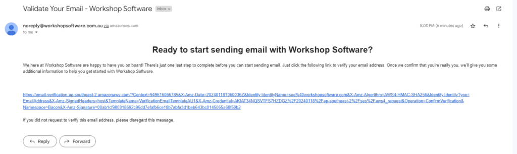 Workshop Software use your own email showing your inbox and open the email with a link to confirm your email address