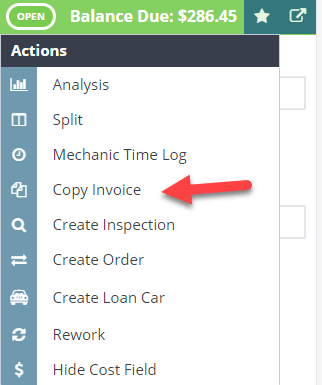 Workshop Software copy invoice with attachments showing copy invoice