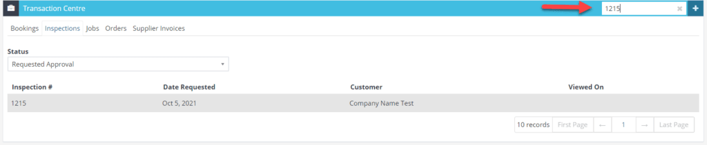 Workshop Software screen showing to search by customer or inspection number, enter the customer name or inspec…