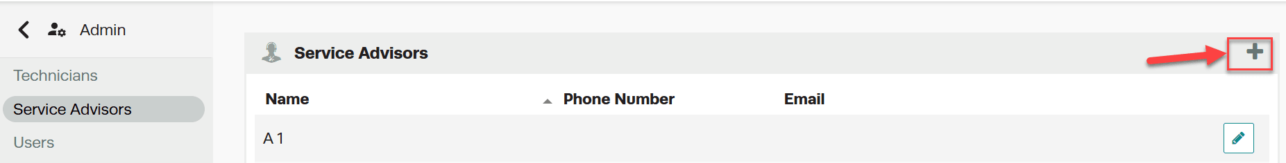Workshop Software service advisors on job cards showing 