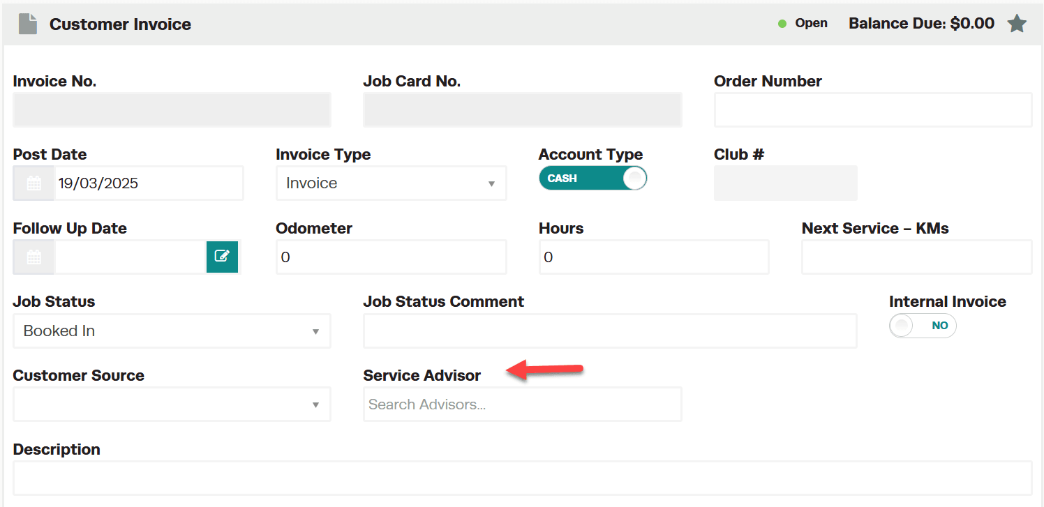 Workshop Software service advisors on job cards showing service advisor in the service advisor field on the job card befor…