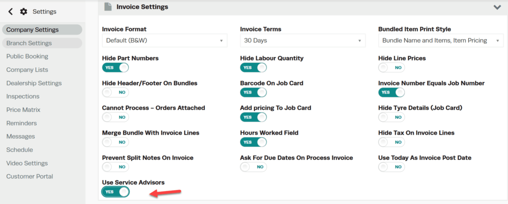 Workshop Software service advisors on job cards showing 