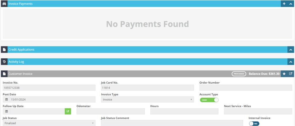 Workshop Software allocate a payment to a customers invoice showing invoice from the customer that you would like to add a…