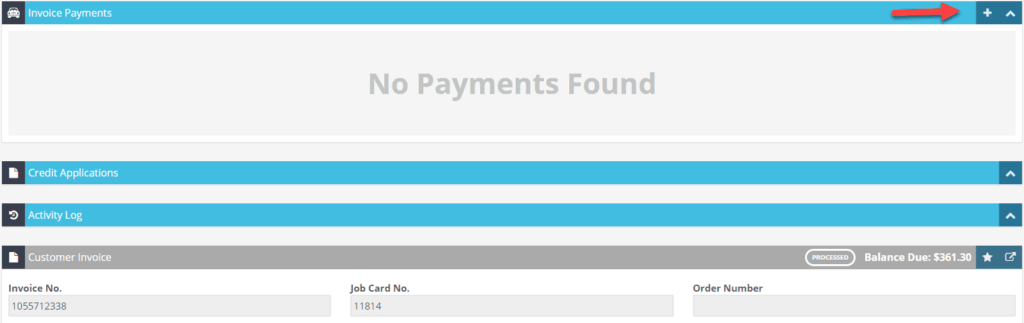 Workshop Software allocate a payment to a customers invoice showing 