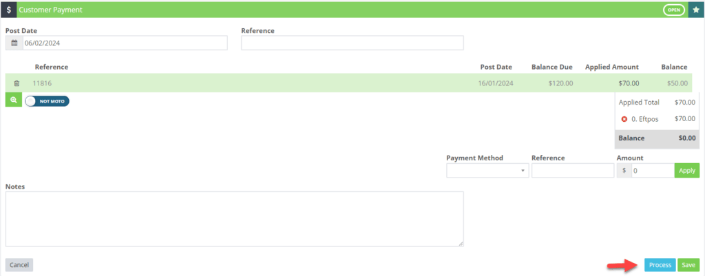 Workshop Software allocate a payment to a customers invoice step 8 of 9