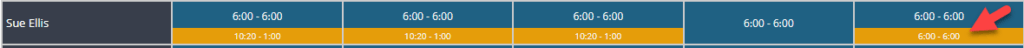 Workshop Software schedule unavailability showing yellow bar representing the day you want to modify
