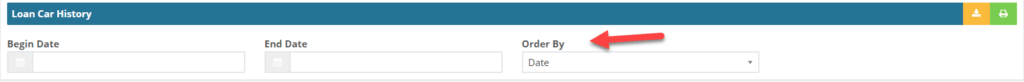 Workshop Software loan car history report showing appropriate option