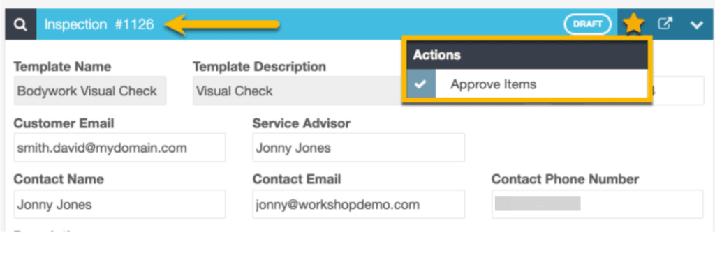 Workshop Software screen showing inspection approval - after saving the document, a reference number will be a…
