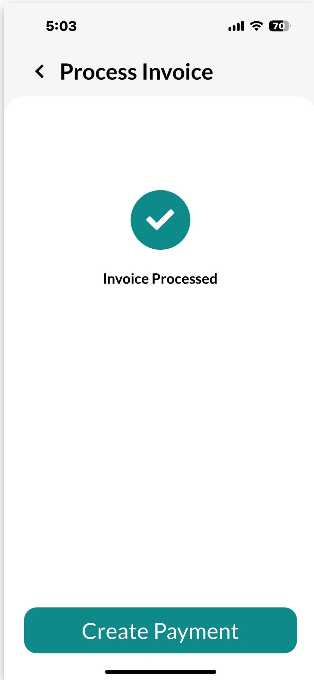 Workshop Software screen showing you will receive confirmation that the invoice has been processed