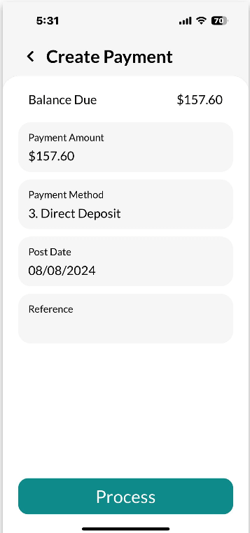Workshop Software screen showing if all information is correct process the payment