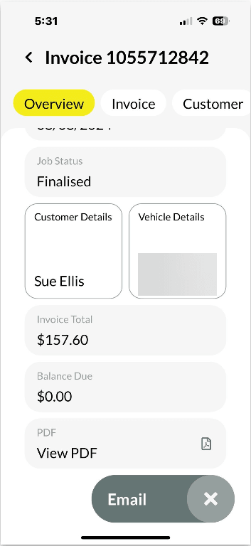 Workshop Software mobile app invoice functionality step 17 of 33