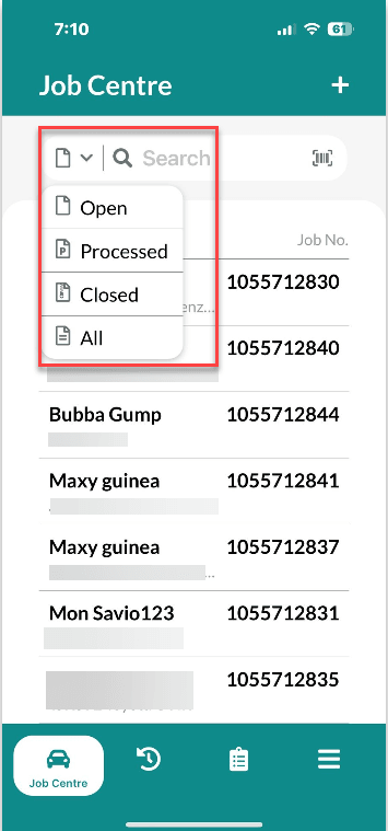Workshop Software screen showing then select whether you would like to view open, processed, closed, or all in…