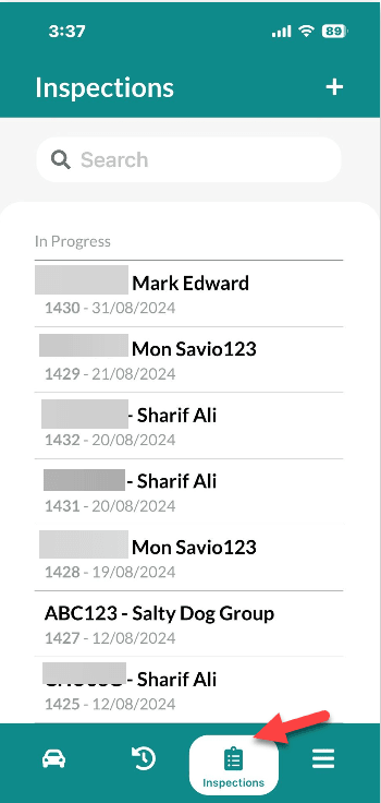 Workshop Software screen showing home (jobcentre) history inspections more
