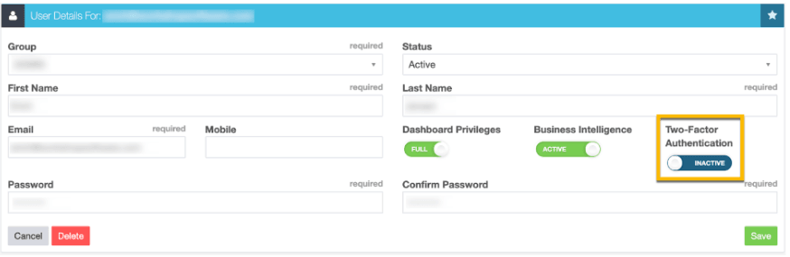 Workshop Software screen showing when selecting the option for the user to receive the 2fa verification code v…