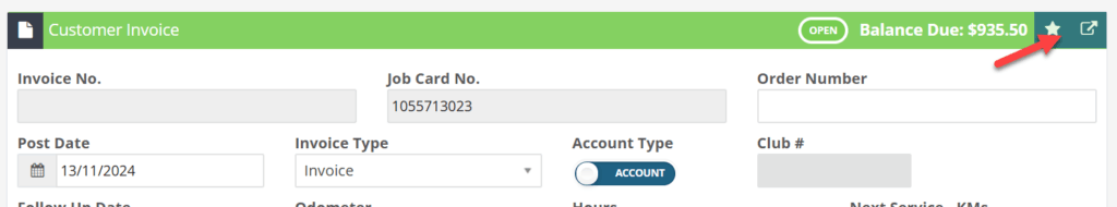 Workshop Software screen showing wait customer approval once parts are added, review the invoice and obtain cu…