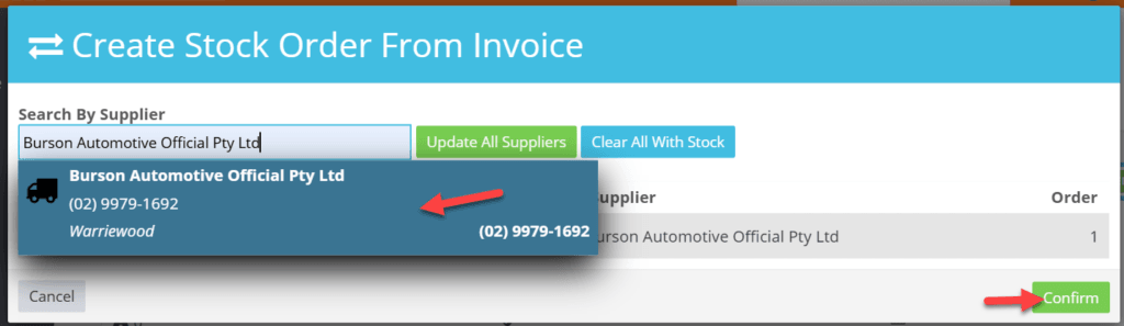 Workshop Software order and purchase parts from burson showing parts you would like to order and then confirm
