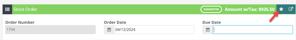 Workshop Software order and purchase parts from burson showing action star next to amount