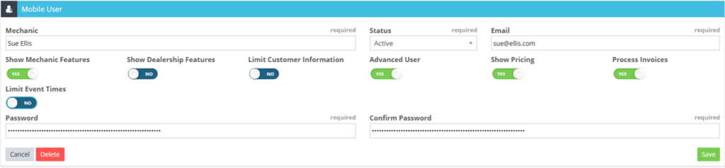 Workshop Software booking diary feature mobile app showing changes