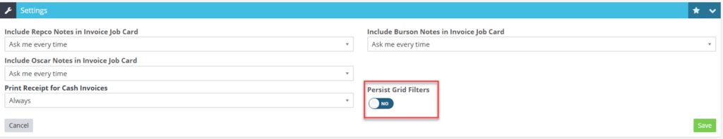 Workshop Software screen showing when this toggle is enabled under settings > user settings > persist grid fil…” width=”1024″ height=”198″>
Any filter you apply to your search will be remembered the next time you visit that page. For example, if you search for a specific term like “Oil” in the Products list and navigate away from the page, the filter will remain active when you return. The search/filter bar will still display the term “Oil,” and your results will automatically reflect that filter, saving you the time and effort of reapplying it manually.
<img loading=
