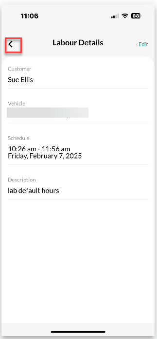 Workshop Software screen showing if this information is correct, press the arrow to go to the booking diary