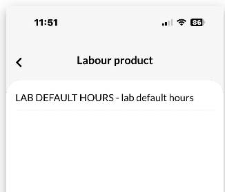 Workshop Software screen showing then select the labour line you wish to add
