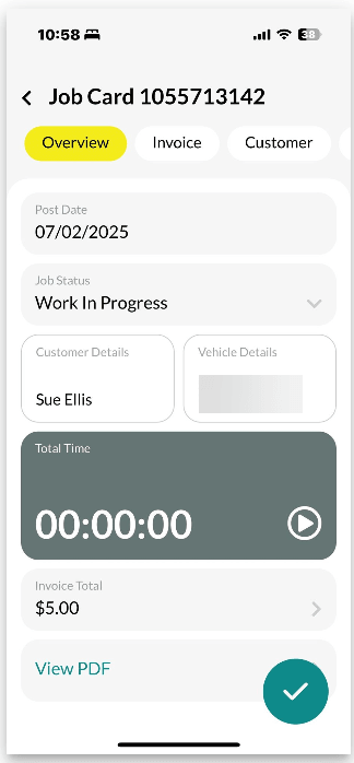 Workshop Software screen showing the booking will then be converted into a job card