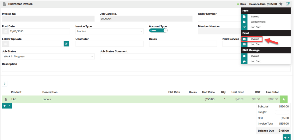 Workshop Software how to save my invoices as a pdf document showing 